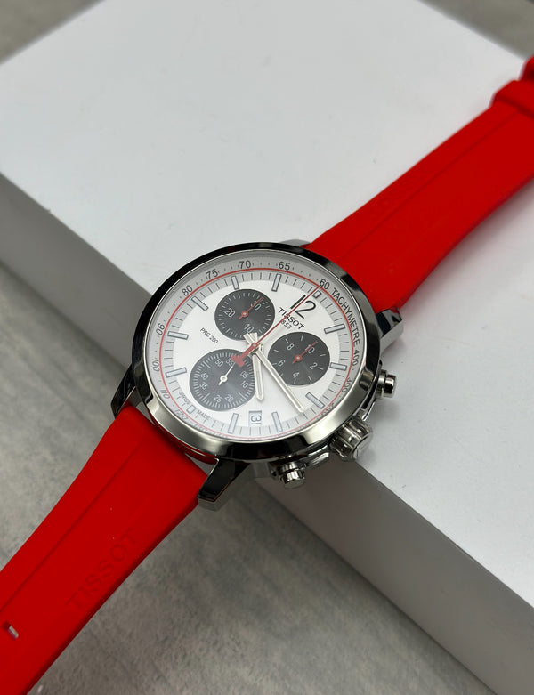 Reloj Tissot PRC 200 Cronógrafo Hombre Correa Goma Roja T1144171703702